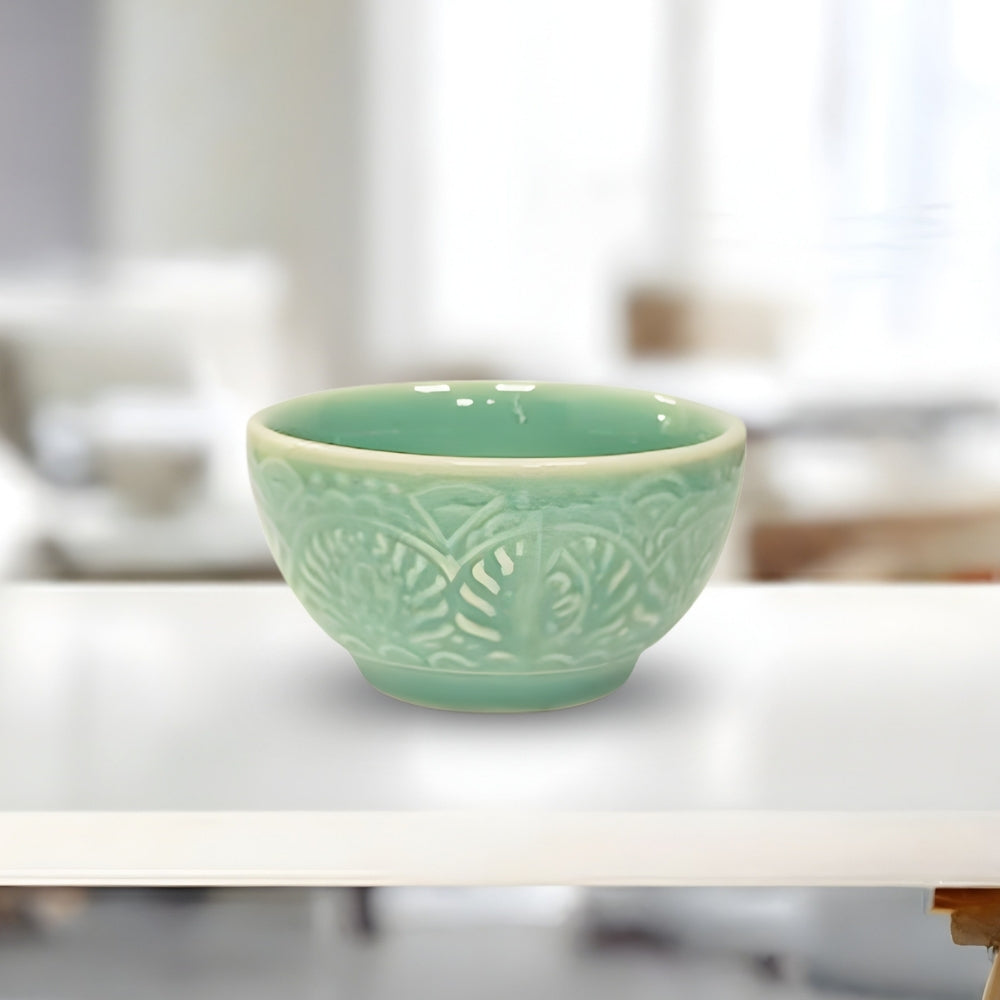 turquoise embossed ceramic dessert bowl set of 6 elegant serveware bowls for snacks desserts fruits and daily dining use